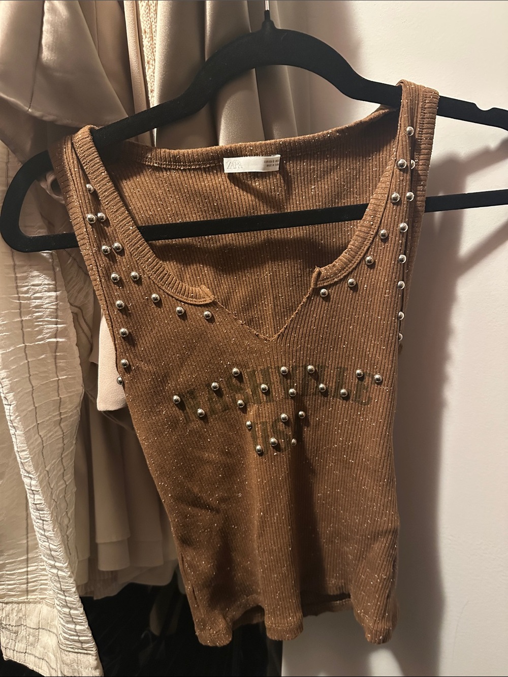 NWT Zara Nashville USA Washed Effect Studded Tank Top Size S